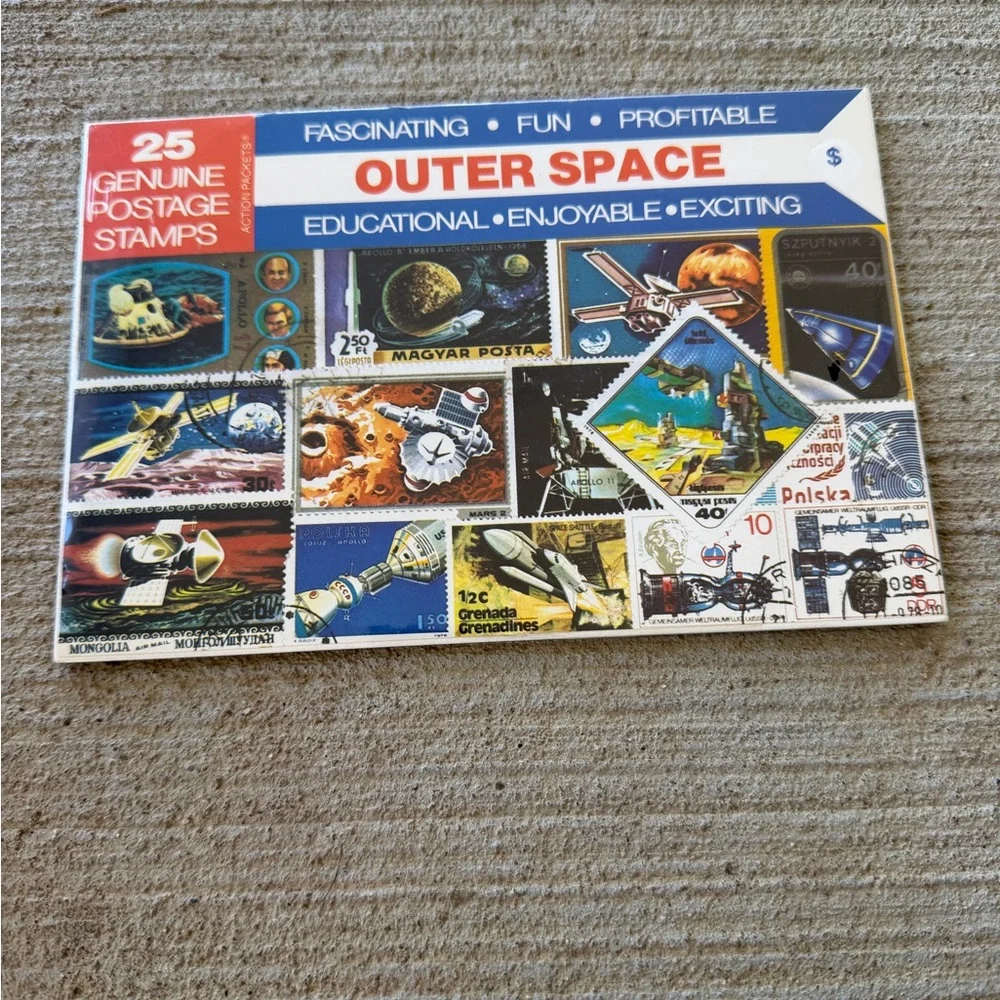 Vintage ACTION PACKETS OUTER SPACE 25 Genuine/DIfferent Stamps NOS Pack Sealed‎
